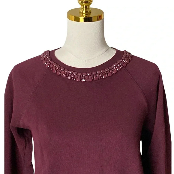 J CREW | Women’s Embellished Crewneck Sweater in 100% Cotton Wine Red Size S - Picture 5 of 8
